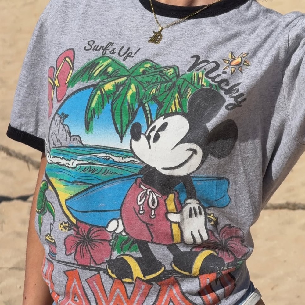 Disney Gray Mickey Mouse Hawaii T-Shirt